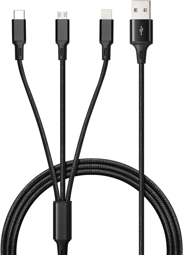 Andersson 3 in 1 Braided USB Cable 1M 2,4A Blac